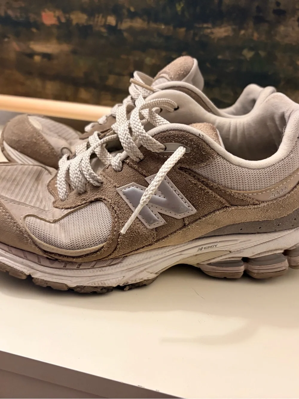 New Balance Women's Taupe Suede & Mesh Sneakers